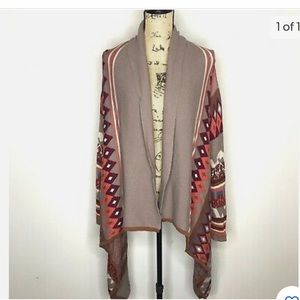 Womens Cardigan Sweater Open Front Drape Aztec Size  S/M.